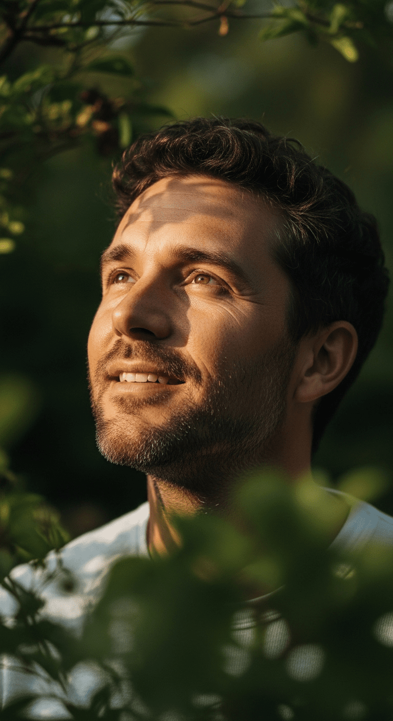 Man looking upward (forehead + eyes visible)