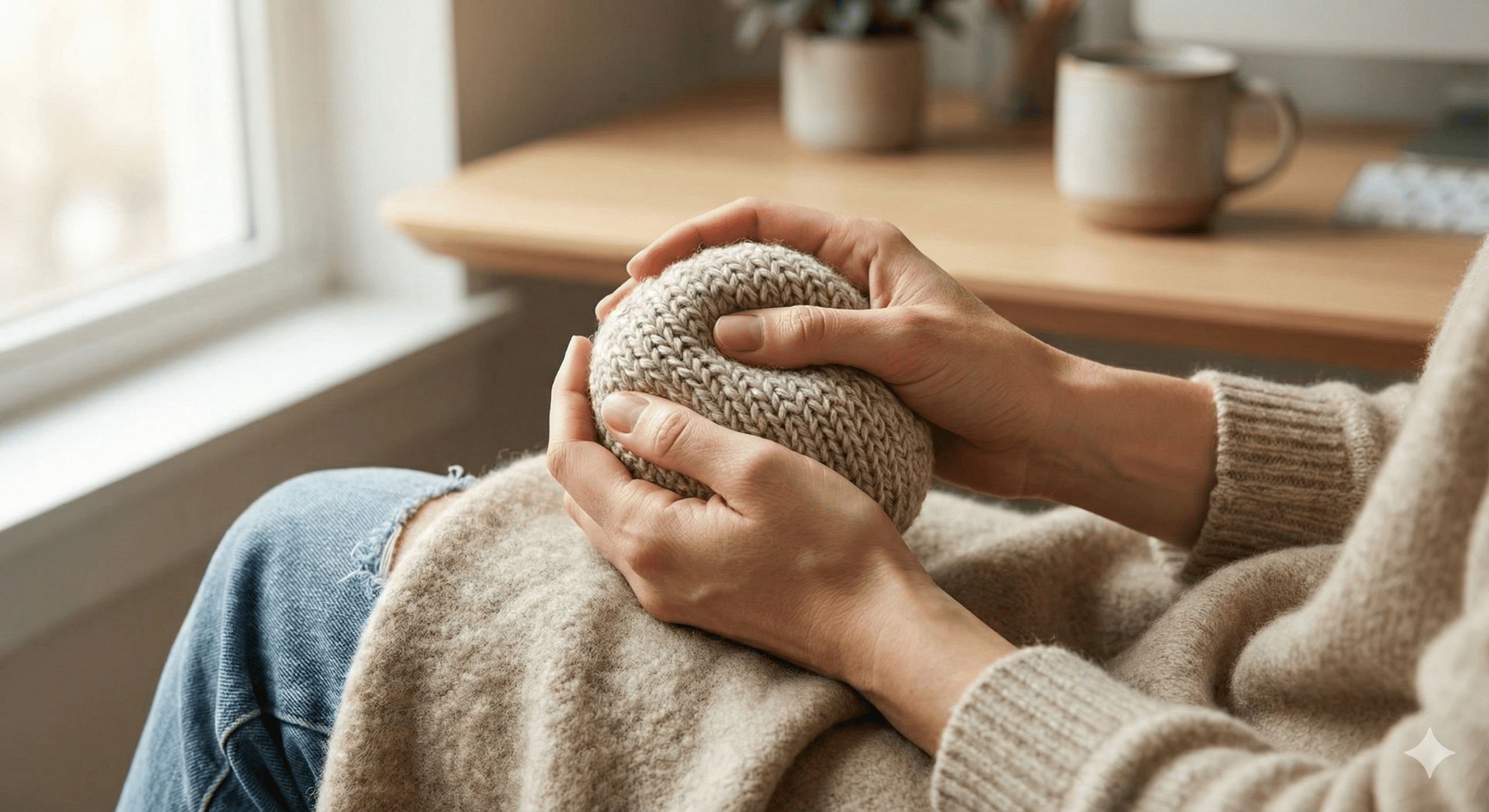 Close-up image of a person’s hands holding a stress ball or fidget object
